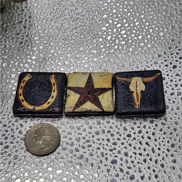 "5/$25" Set Of 3 Handmade Clay Western Fridge Magnets Horse Shoe, Star, Bull - Picture 2 of 4